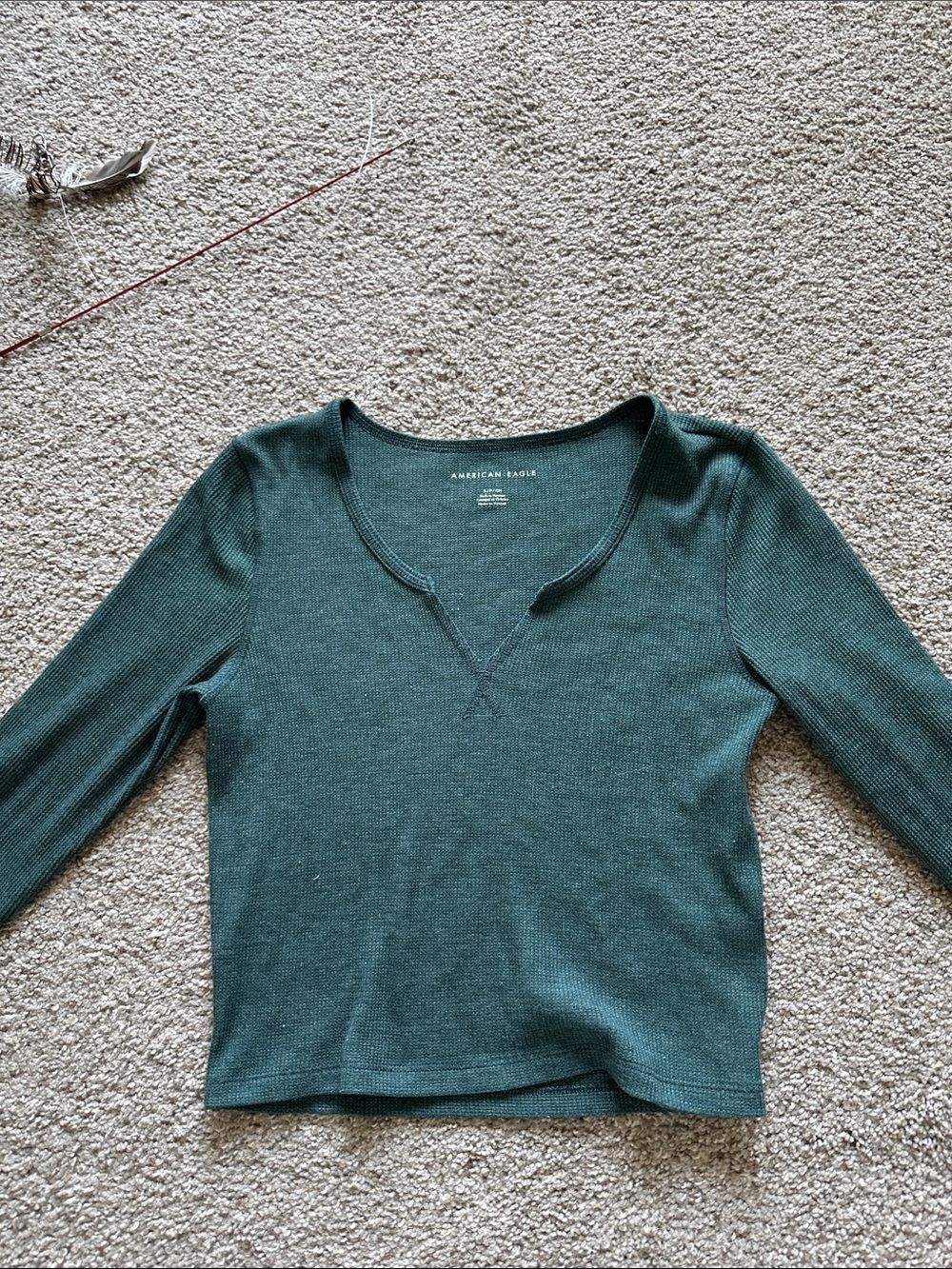 American Eagle Outfitters Dark Green Ribbed Long Sleeve Top
